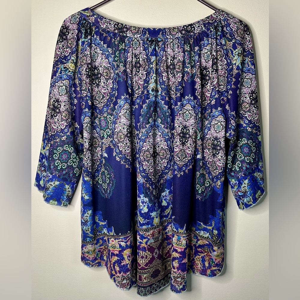 Apt 9 Boho Beaded Print Blouse Women’s 0X – Blue Purple Paisley Top - Picture 5 of 6